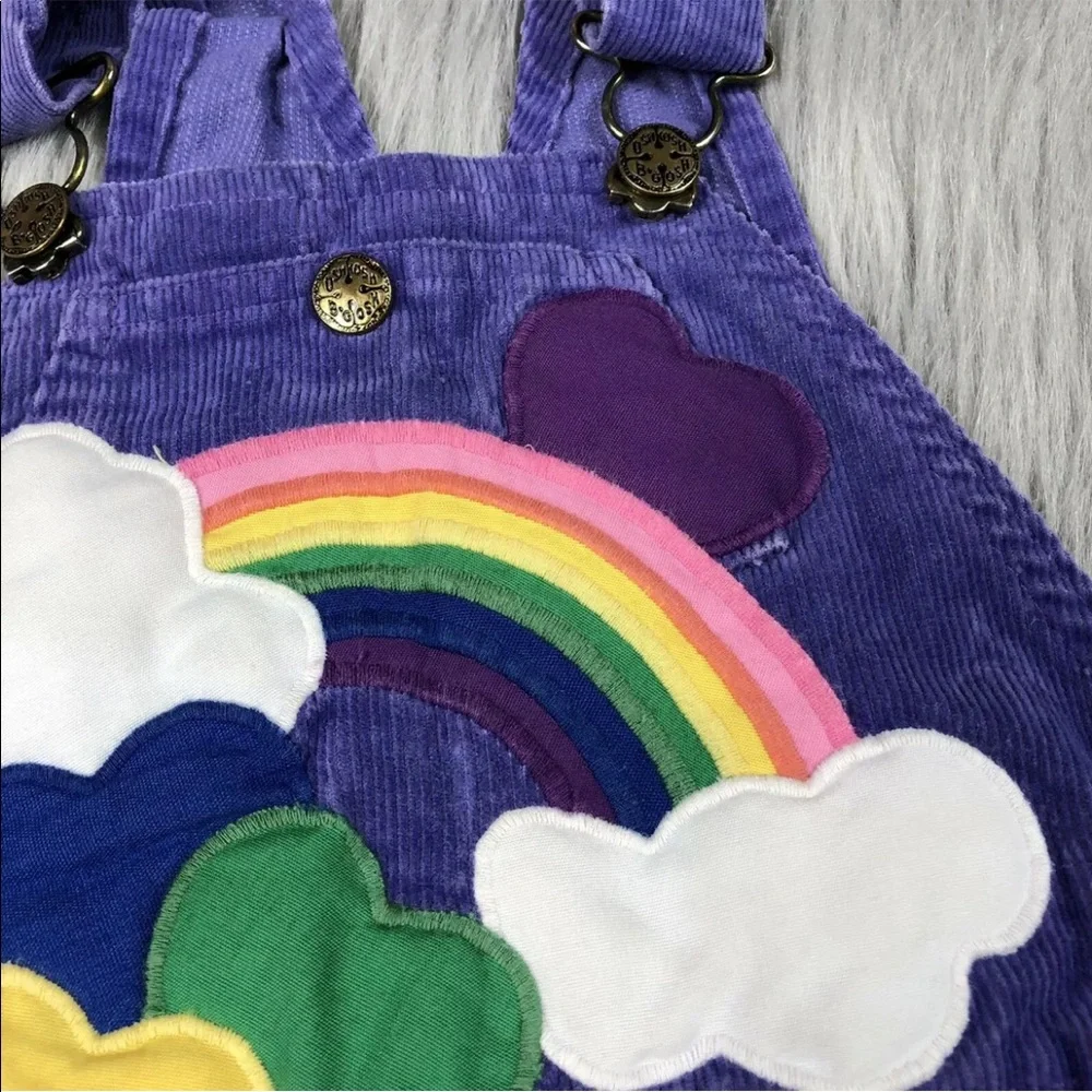 RARE Vintage Oshkosh Bgosh Purple Rainbow Heart Corduroy Girls Overalls